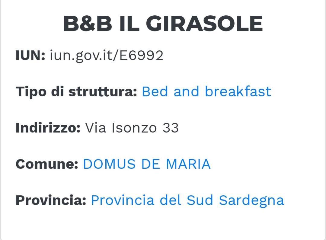 Bed and Breakfast Il Girasole Domus De Maria Exterior foto